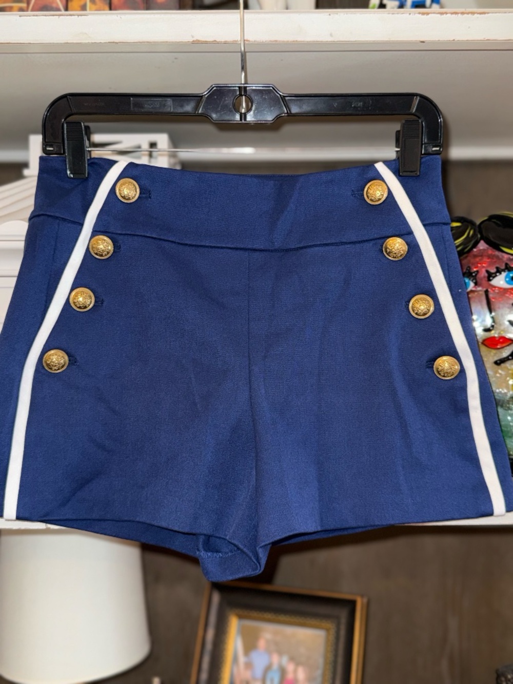 Alice & Olivia sz 4 blue shorts Narin shorts high waist nautical buttons - Picture 6 of 8